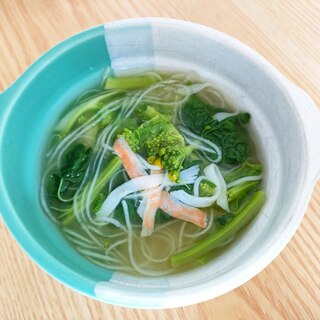 菜の花と春雨とカニカマのスープ